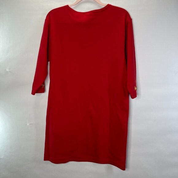 VINTAGE 80's  Red Midi Dress Gold Stars Women's Size M - Picture 3 of 7